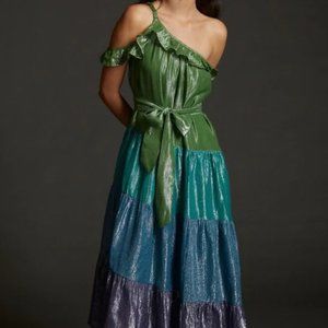 🌈 NWT MAEVE Ruffled One-Shoulder Maxi Dress - Multicolor/Rainbow - XL